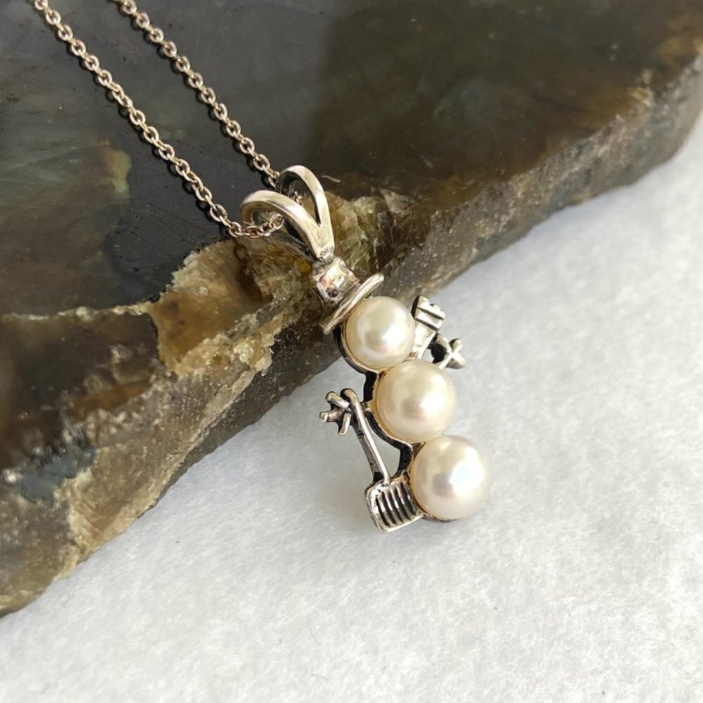 Sterling Silver 925 Dakota West Pearl Snowman Winter Pendant Necklace 18" Chain - Picture 4 of 16